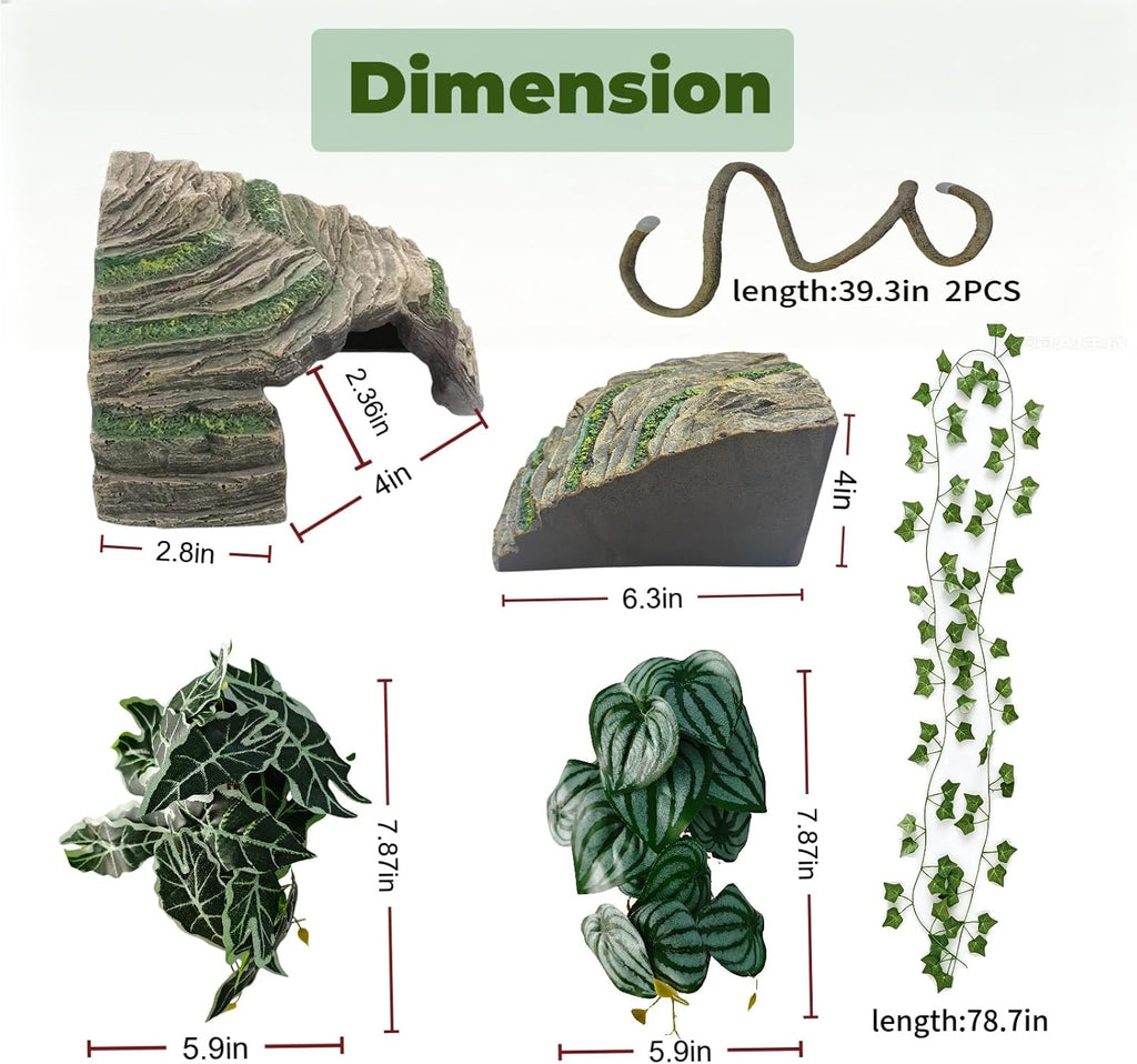 Bearded Dragon Tank Decor, Leopard Gecko & Snake Enclosure Accessories Set