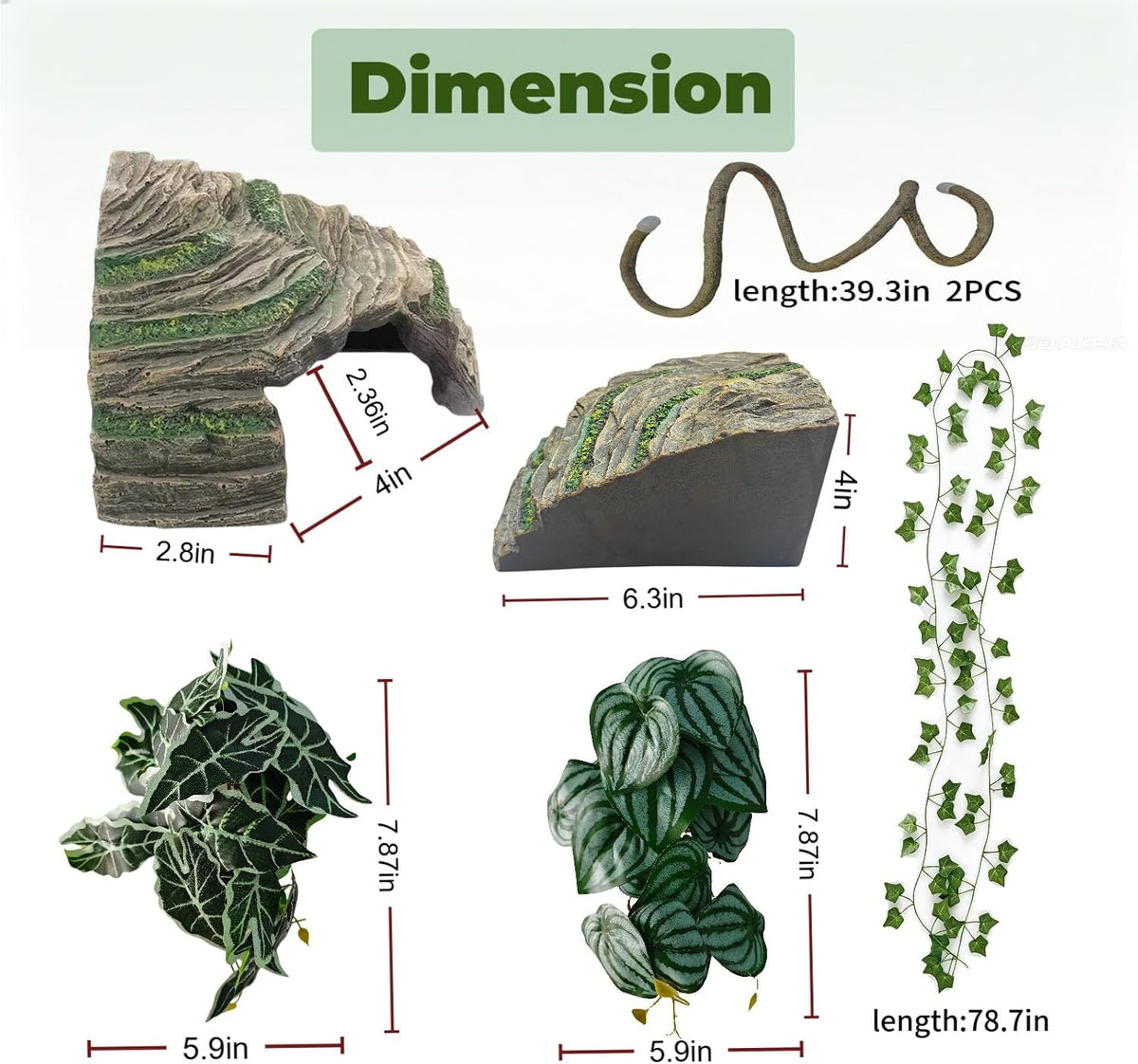 Bearded Dragon Tank Decor, Leopard Gecko & Snake Enclosure Accessories Set