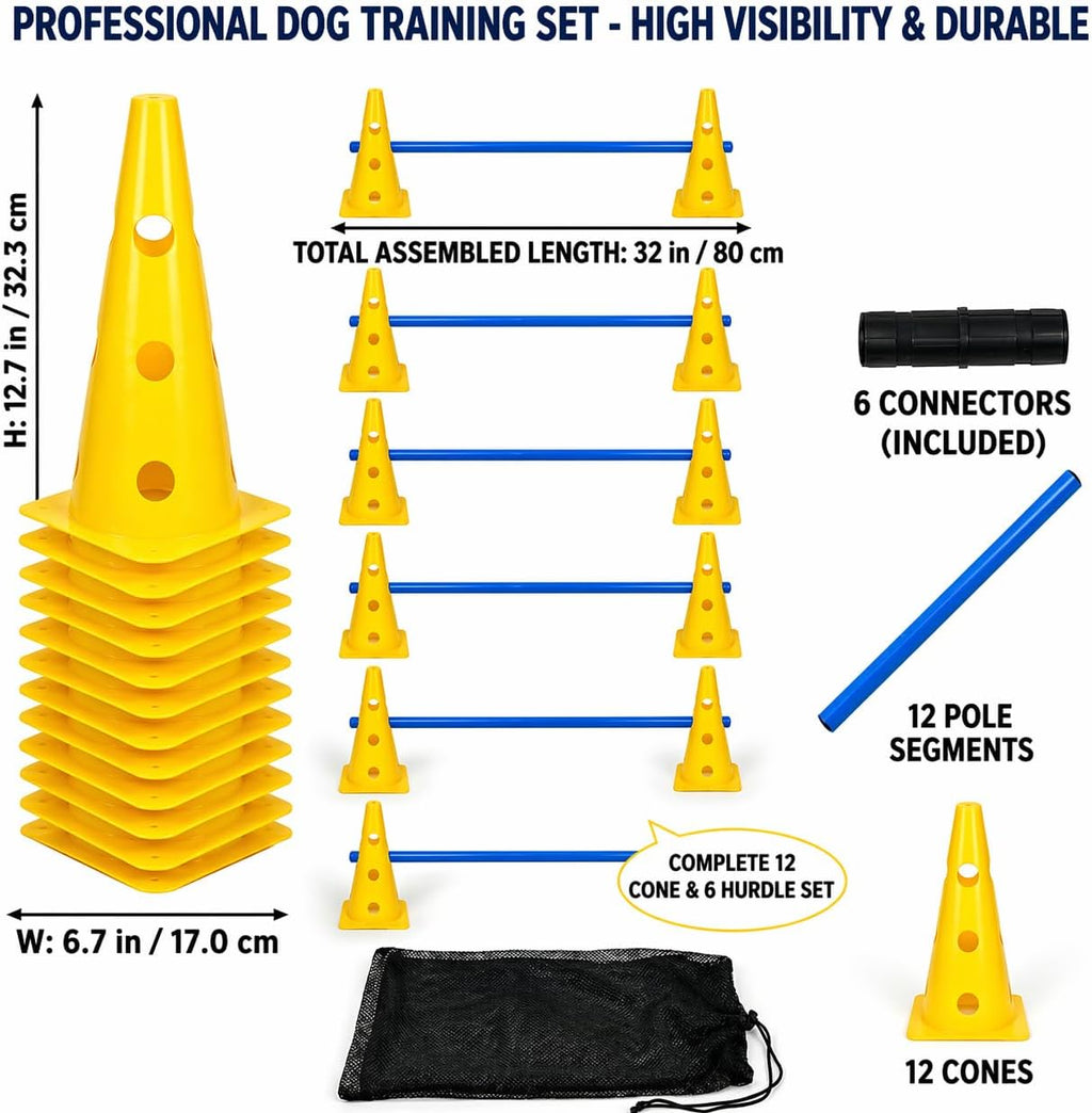 Dog Agility Equipment Set, 6 Adjustable Hurdles with 12 Cones and Poles