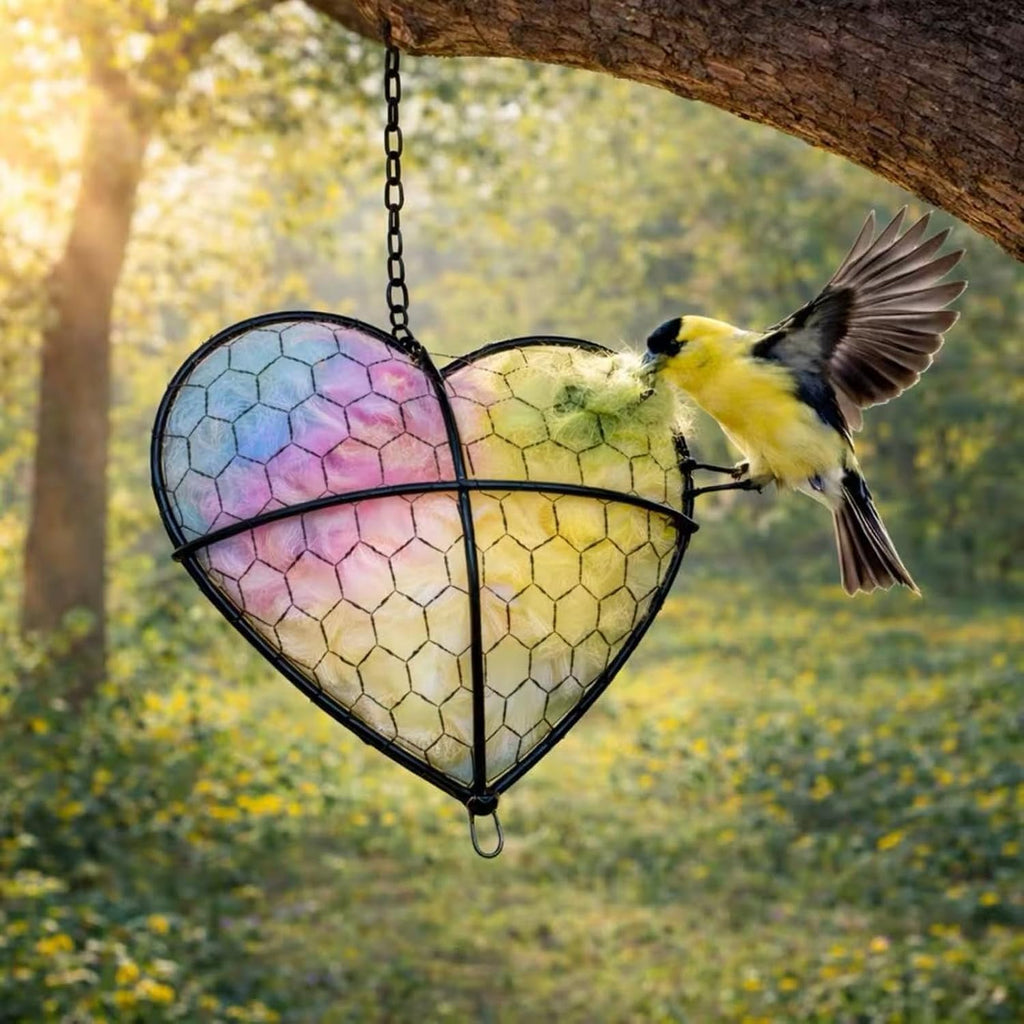 Handmade Alpaca Fiber Bird Nesting Heart,Hummingbird Houses Art Bird nest Box &Wild Birds nest Material Holder Outdoor Garden,Gift for Bird Lovers(1PCS)