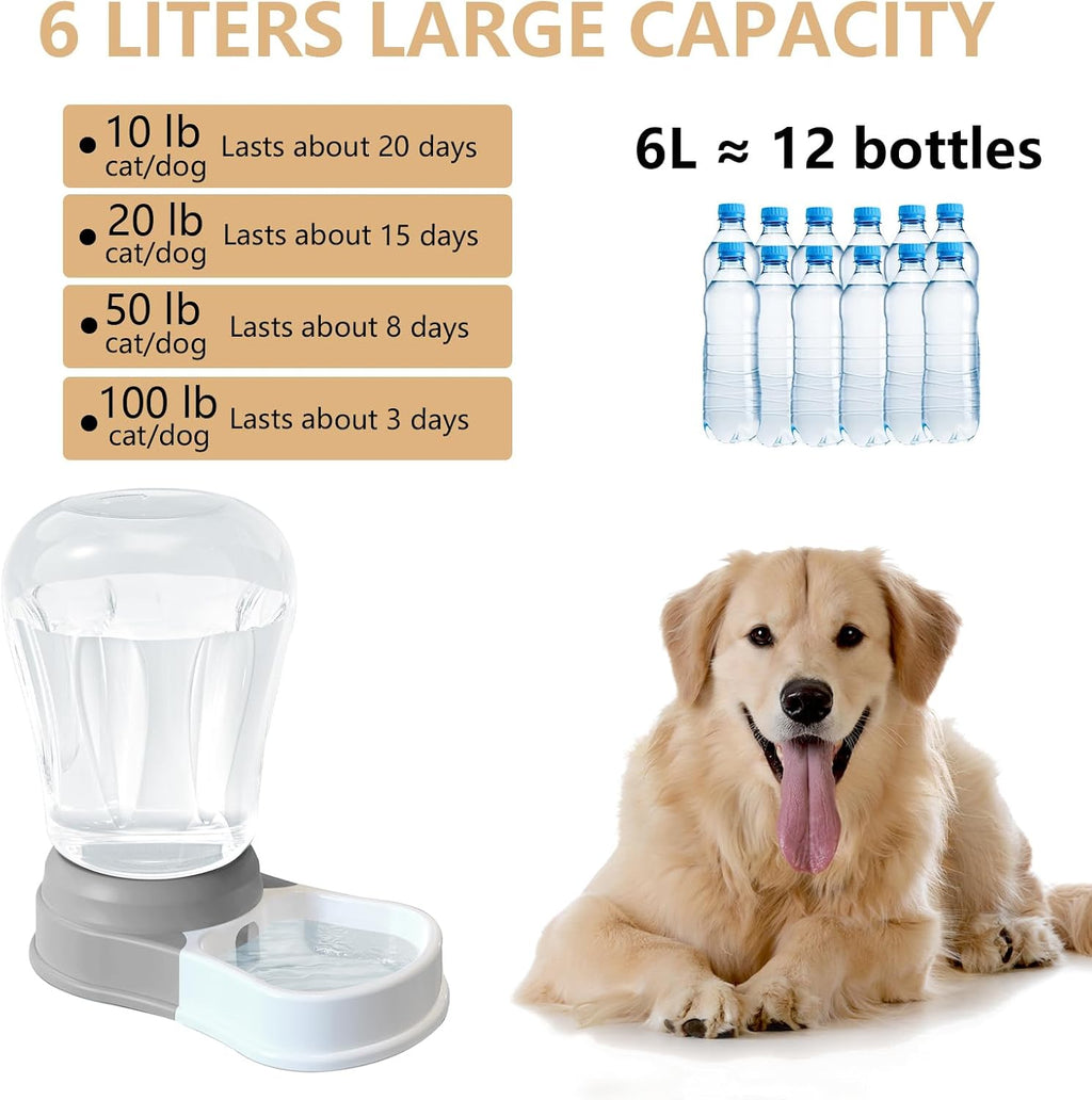 STALTWO 1.6 Gallon Automatic Gravity Dog Water Dispenser, BPA-Free, Grey