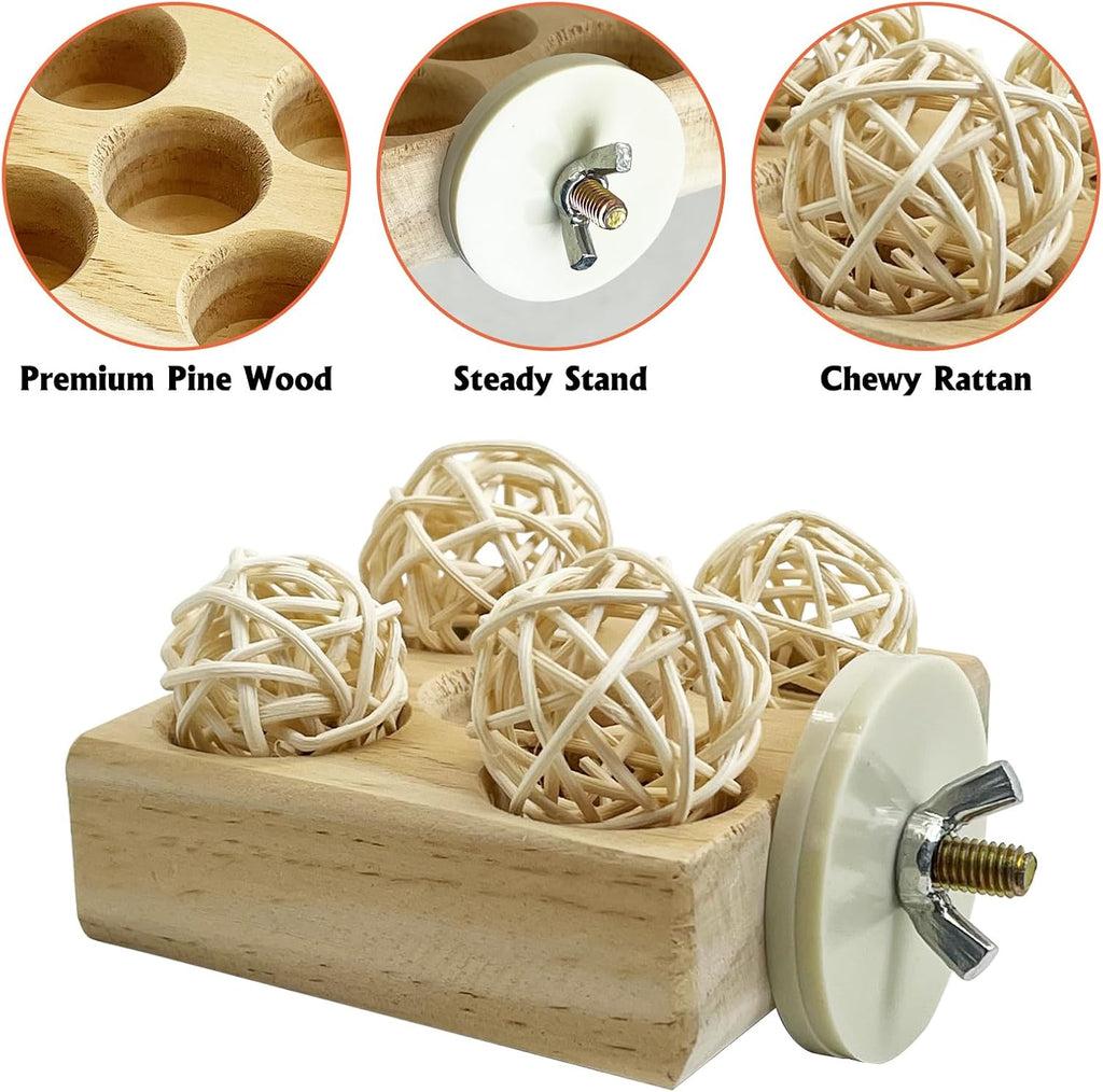 2 Pack Wooden Foraging Bird Toys - Interactive Slow Feeder Enrichment for Conures, Budgies and Lovebirds | Cage Climbing Puzzle Toys for Small Parrots Promoting Natural Pecking Behavior