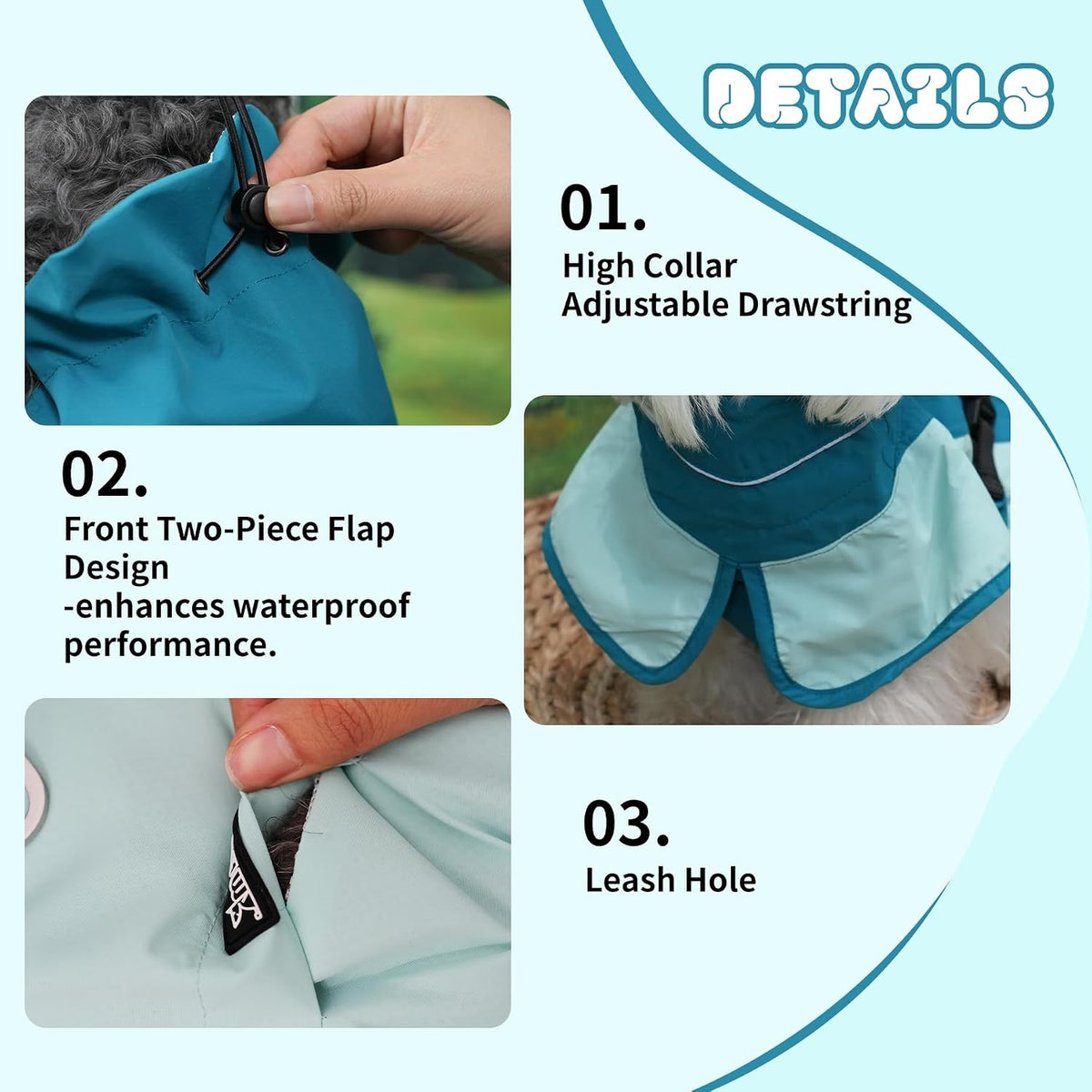 Waterproof Dog Raincoat, Windproof Breathable High Collar Rain Jacket with Leash Hole, Adjustable Pet Rain Coat with Reflective Stripes for Small Medium Large Dogs