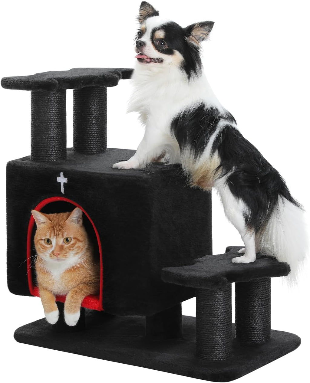 Gothic 3-in-1 Cat Stairs with Scratching Post & Condo, Pet Steps