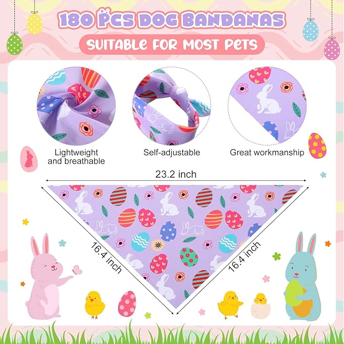 Aliceset 180 Pack Easter Dog Bandana Bulk, Easter Bandanas - Image 2