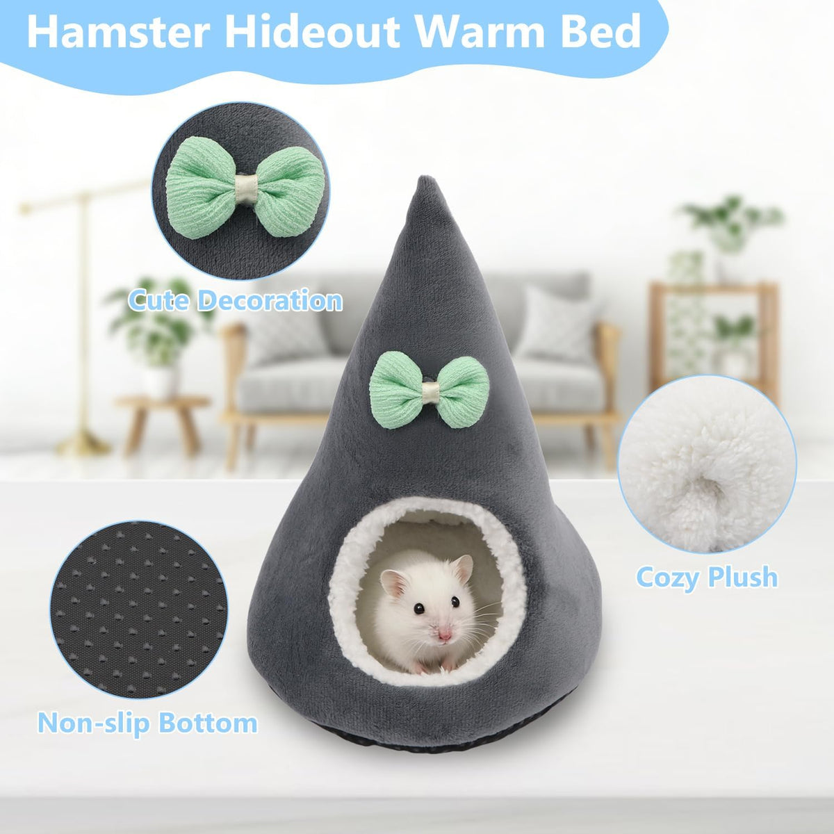 Hamster Hideout Bed for Hamsters Gerbils Mice, Gray