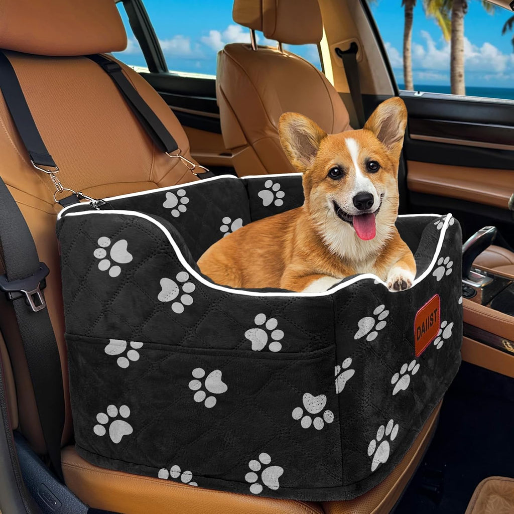 Dog Car Seat for Small Medium Dogs, Detachable Washable Dogs Booster Seat Under 35lbs, Elevated Dog Car Bed with Storage Pockets (Dark Grey, One Size)