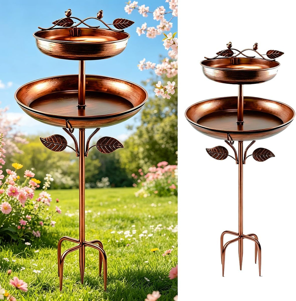 Bird Bath for Outside, 45In Vintage Freestanding Birdbaths for Outdoors, Double Metal Bird Bath Feeder Bowls for Garden Patio Yard Lawn Decor (Bronze)