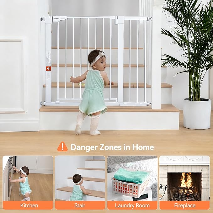COMOMY 30" Tall Baby Gate for Stairs Doorways, Fits Openings 29.5" to 40.5" Wide - Image 2