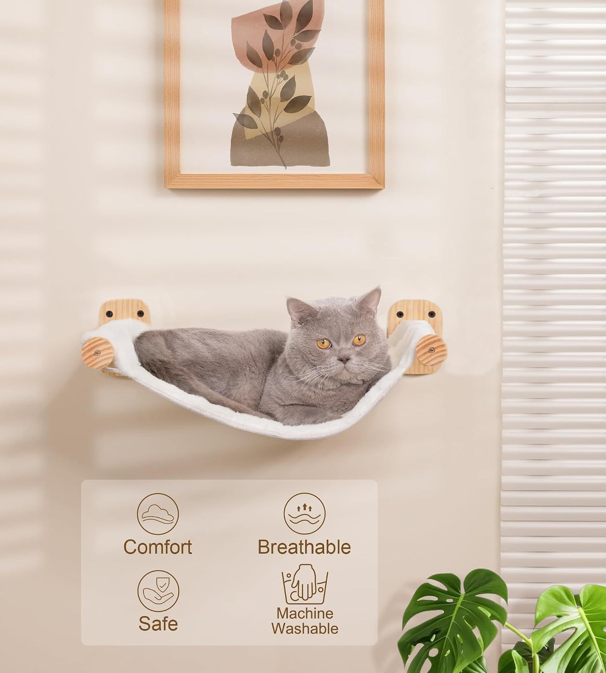 Cat Wall Hammock, Wall Mounted Reversible Plush-Canvas Bed for All Seasons