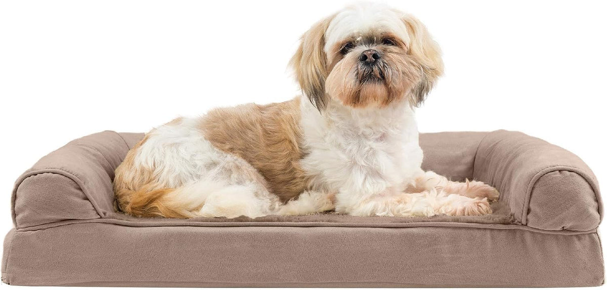 FurHaven Orthopedic Foam Sofa Dog Bed with Washable & Removable Cover - Plush/Suede - Almondine, Dogs Up to 35 lbs - Medium