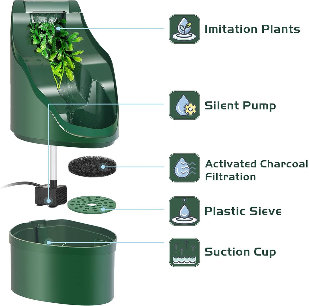 Reptile Chameleon Cantina Drinking Fountain Water dripper Comes with Feeding Tongs and Frosted Tweezer for Lizard Turtle Snake Spider Frog Gecko, Come with an Extra Pump for Replacement