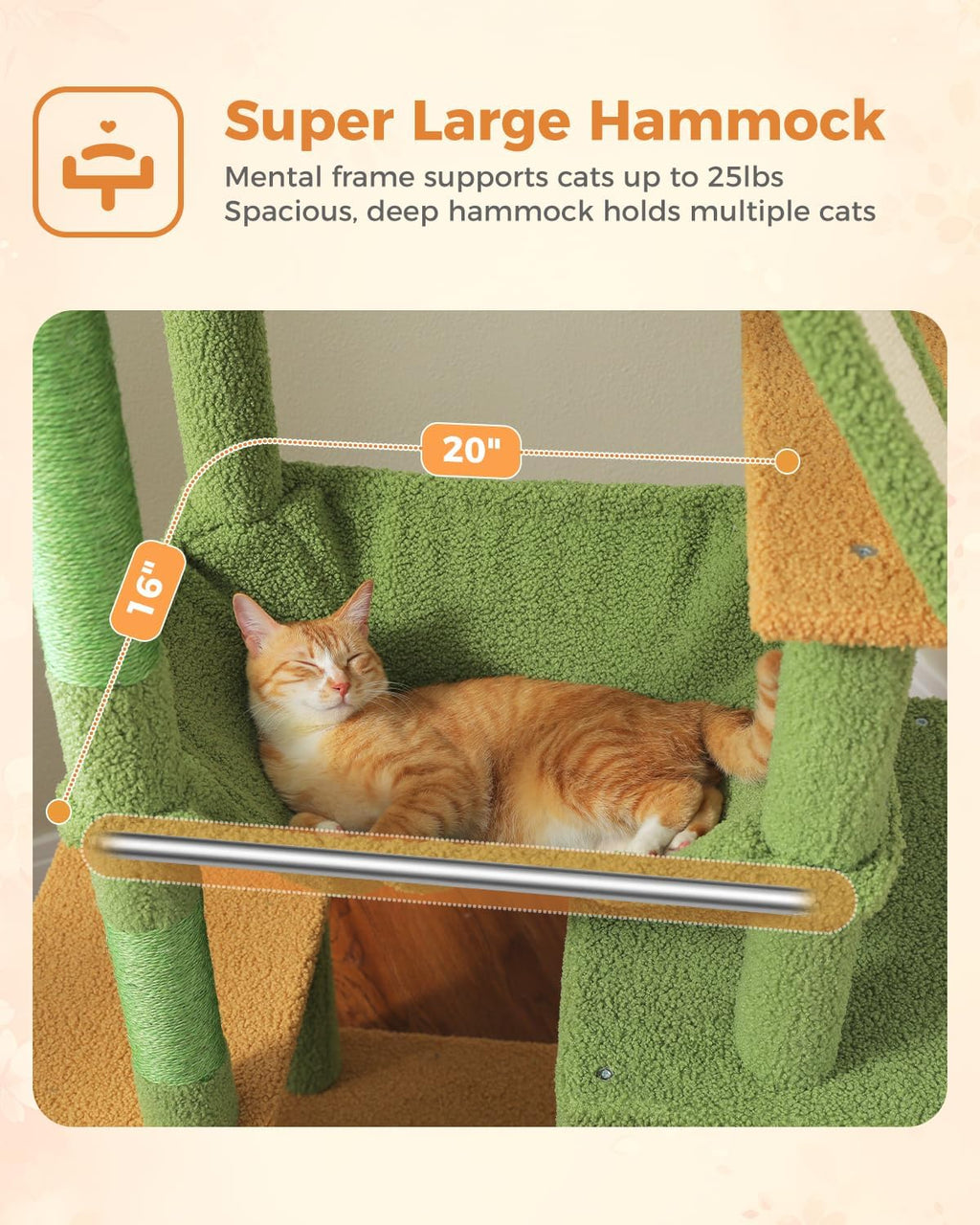 MUTTROS 71" Cactus Cat Tree for Large Cats, Hammock & 2 Condos, Green