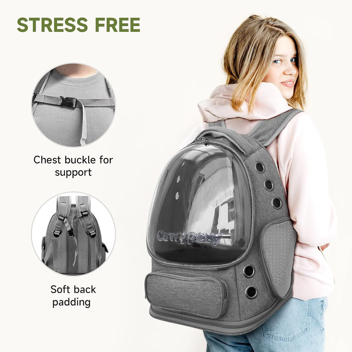 Cawypety Cat Backpack Carrier Large Space Bubble Backpack up to 12lbs Grey