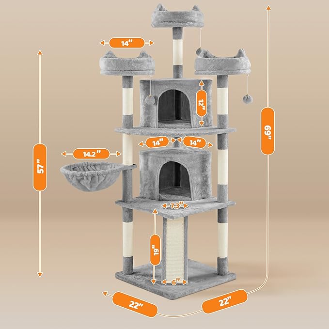 Yaheetech 68.5in Cat Tree for Large Cats, Large Condo, Stable Pet Play House - Image 7