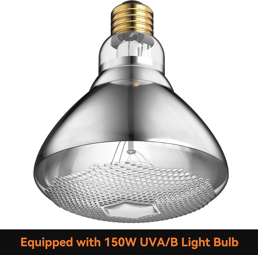 Reptile Light Fixture,7inch Deep Dome Reptile Light Fixture with 3/6/12 Timer, Infrared Reptile Heat Lamp Max 150W Blub, for Turtle Bearded Dragon Lizards Snake（1PCS 150W Bulb Included）