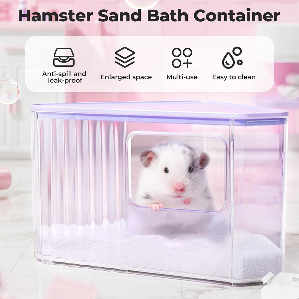 mini&moe Hamster Sand Bath Container - Small Animal Bathroom Shower Room Large Space Corner Digging Box with Cleaning Scoop Rat Dust Bath House for Guinea Pig, Hedgehog, Gerbil