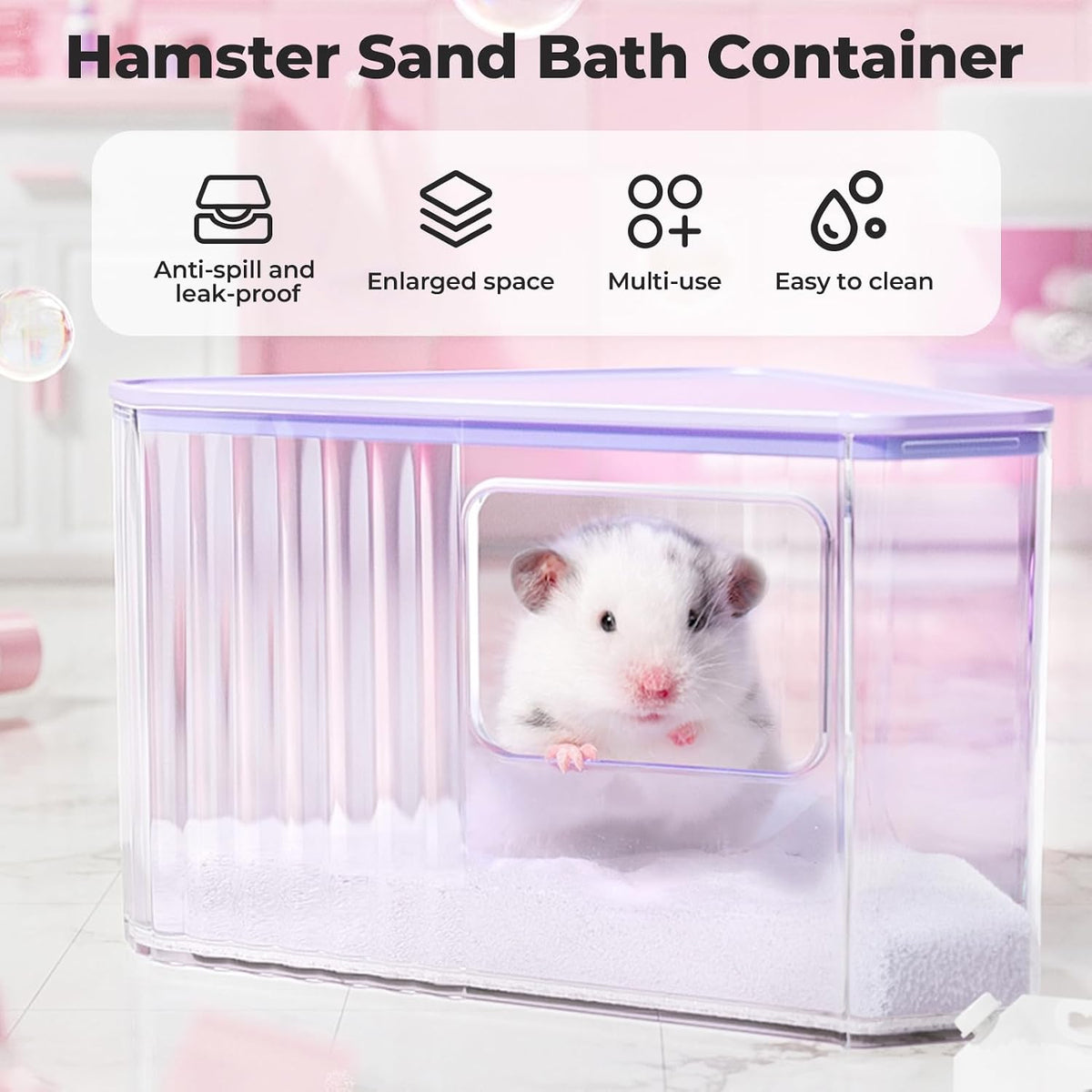 mini&moe Hamster Sand Bath Container - Small Animal Bathroom Shower Room Large Space Corner Digging Box with Cleaning Scoop Rat Dust Bath House for Guinea Pig, Hedgehog, Gerbil