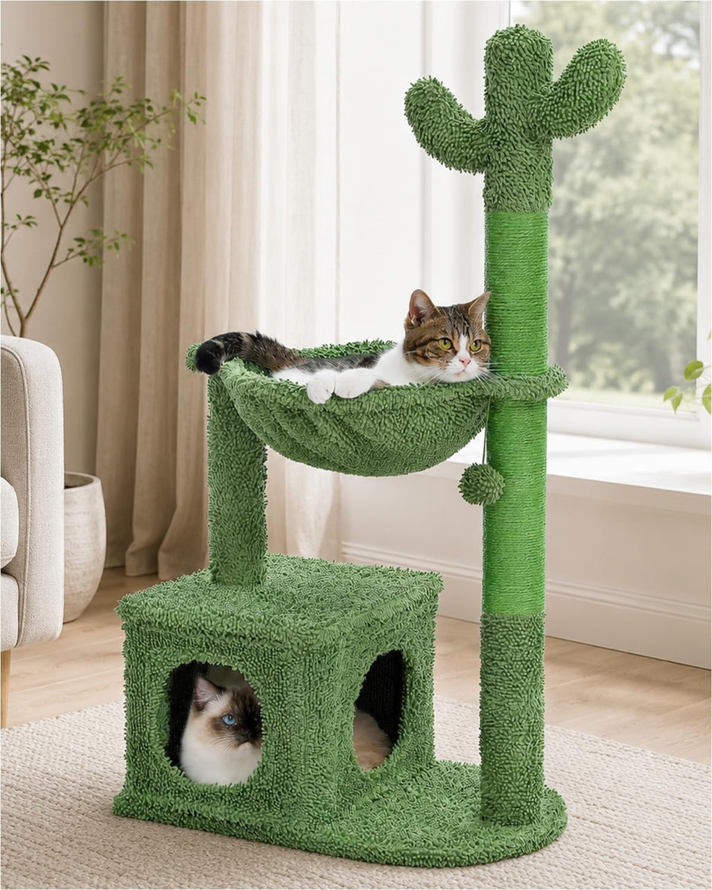 MUTTROS 40" Cactus Cat Tree with Hammock, Condo & Sisal Post, Green