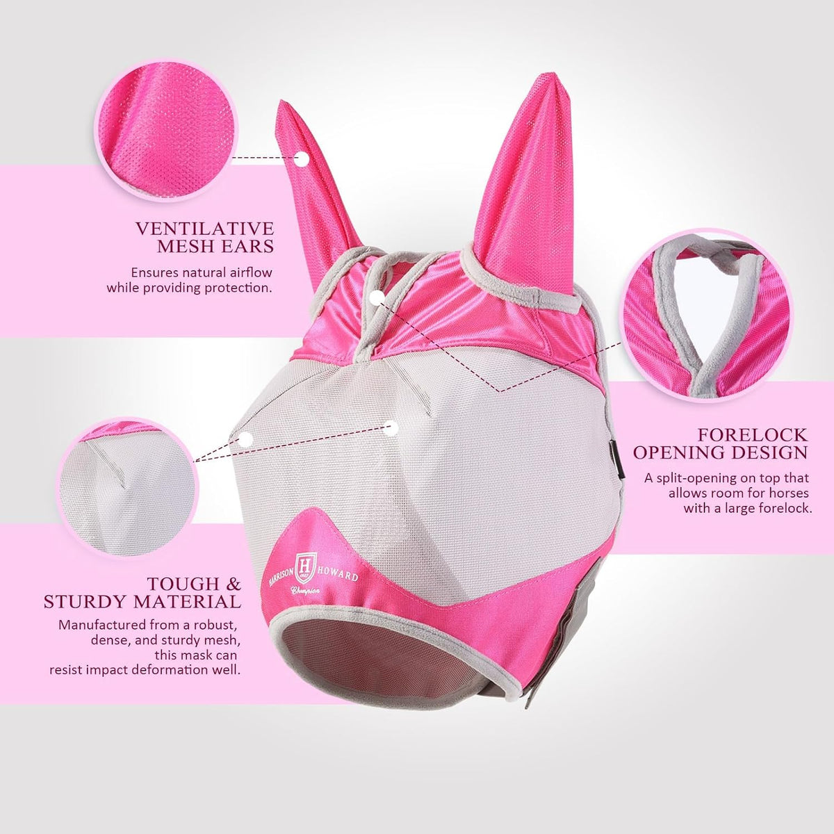 Harrison Howard Half Face Horse Fly Mask UV Protection and Breathable for Equine Use Comfortable Magenta XS