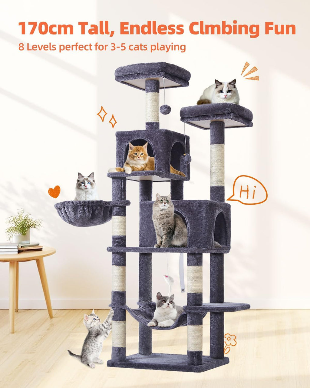 Taoqimiao Cat Tree, 67 in Tall Cat Tower with 2 Plush Cat Condos