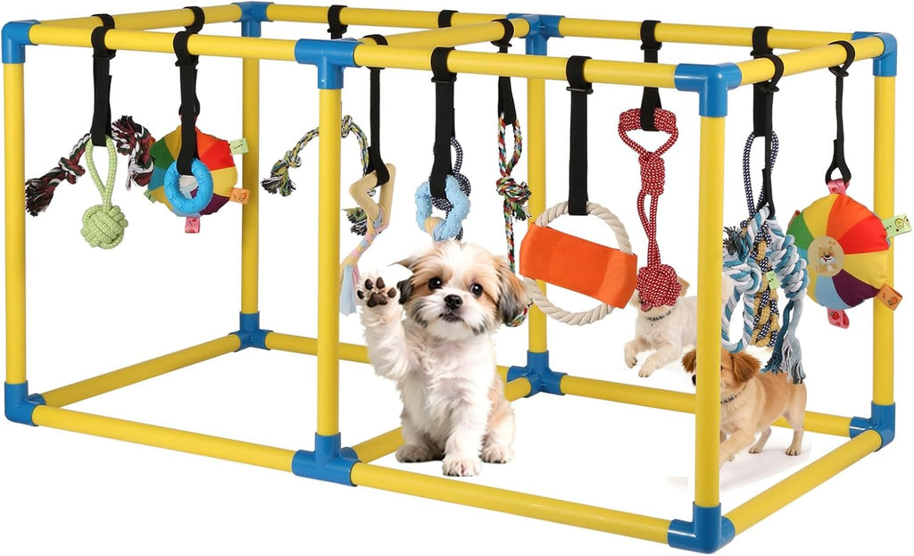 Indoor Puppy Play Gym for Small Dogs, 8 Toys Activity Center