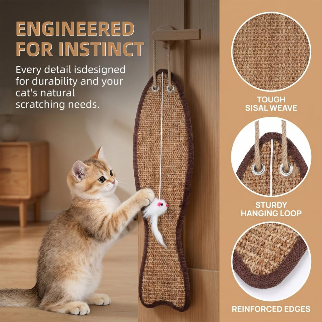 SEWACC Fish Shaped Cat Scratching Mat Sisal Protective Hanging Pad for Door or Wall Handwoven Cat Scratch Pad for Claw Care Furniture Protection Pet Play 20.86 X 5.23 X 1.18 in