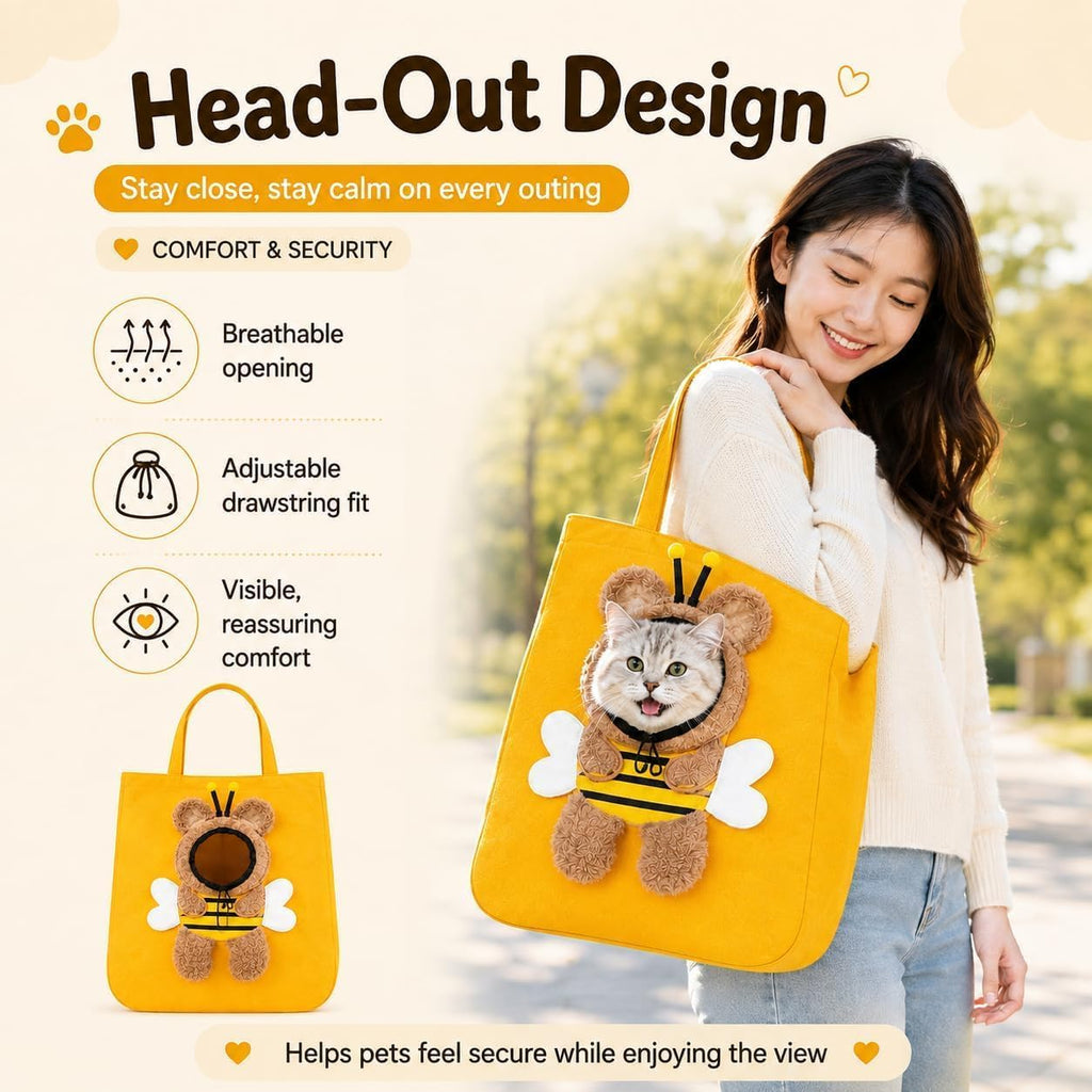 Breathable Pet Canvas Shoulder Carrier, Cat Dog Tote | Colorful Animal Shapes Carrying Bag with Head-Out Design Adjustable Neck Small Dog(S)