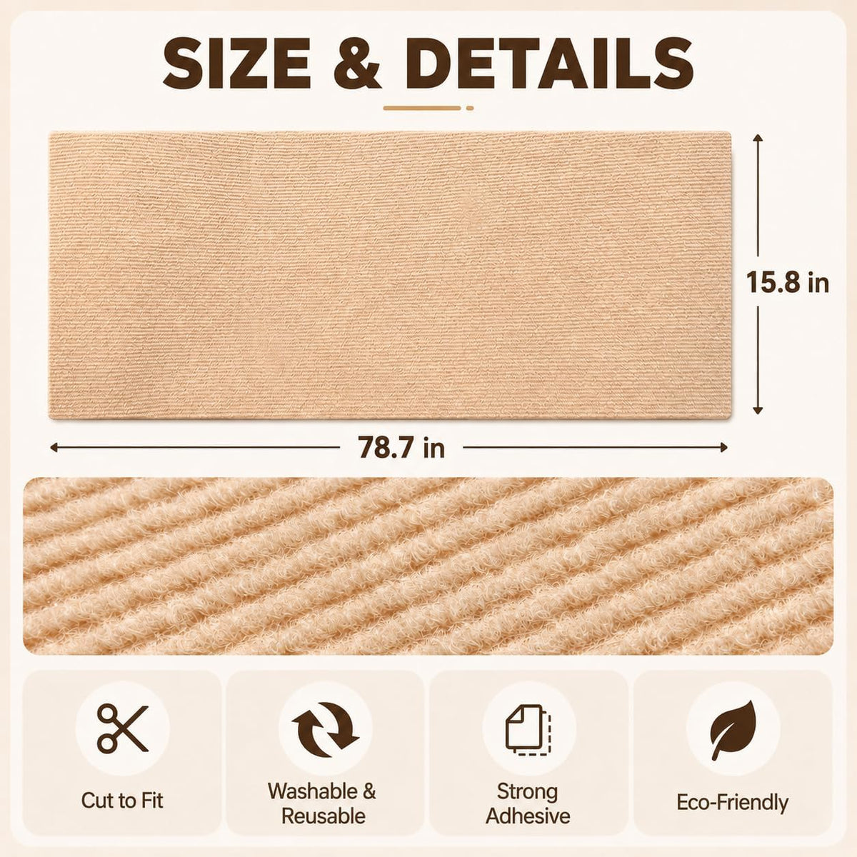 Cat Scratch Furniture Protector, Self-Adhesive Carpet Mat, Brown