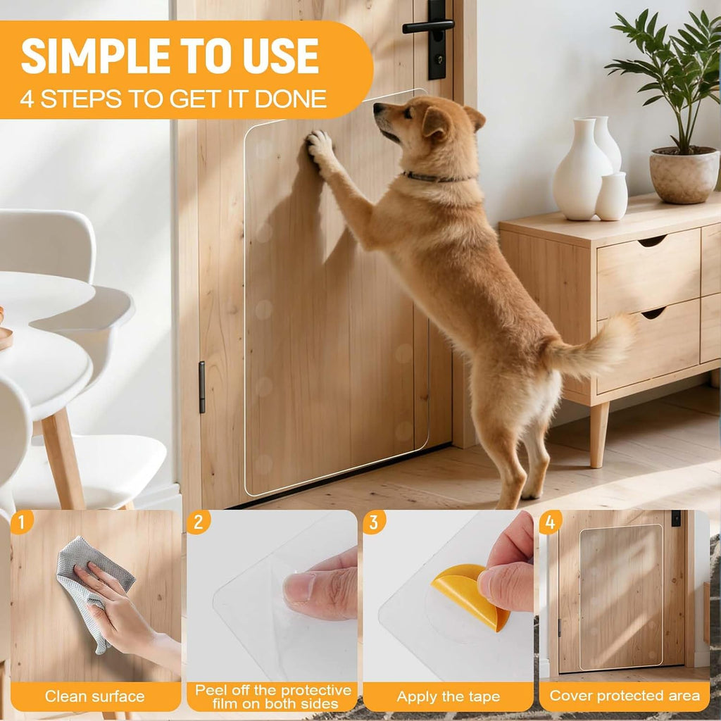 In hand Heavy Duty Door Scratch Protector for Dogs & Cats, 36" x 24" Extra Large Clear Door Guard, Thickened Anti-Scratch Shield with Strong Removable Adhesive Pads, No Residue & Safe for Doors