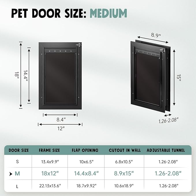 Dog Door For Door All Aluminum 3 Flaps, Medium Doggy Doggie Door, Cat Door Black - Image 7