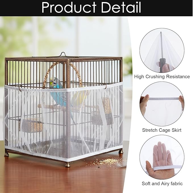 Bird Cage Seed Catcher, Universal Adjustable Birds Cages Cover Net Liner - Image 3