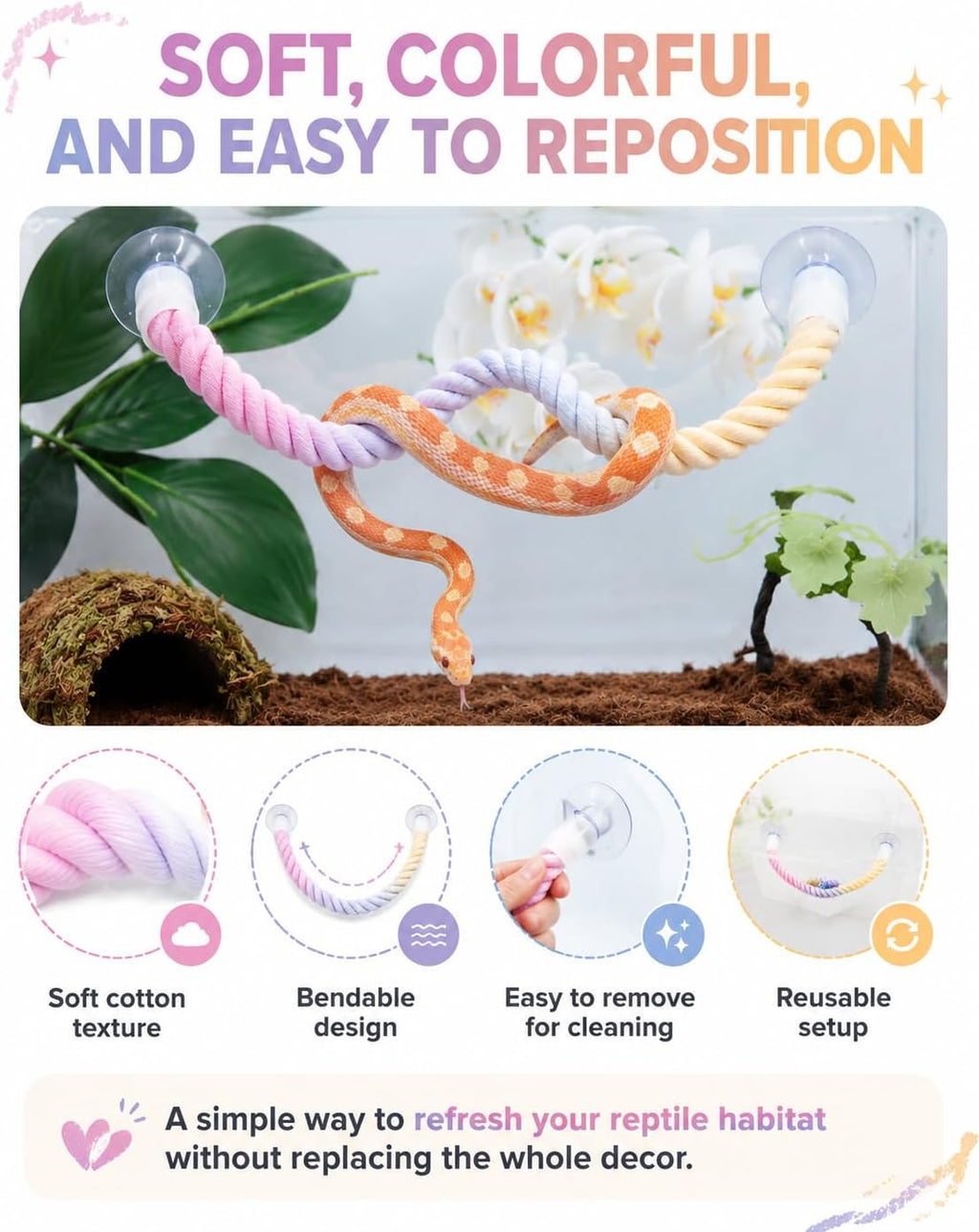 Ball Python Tank Accessories, Bendable Snake Climbing Rope