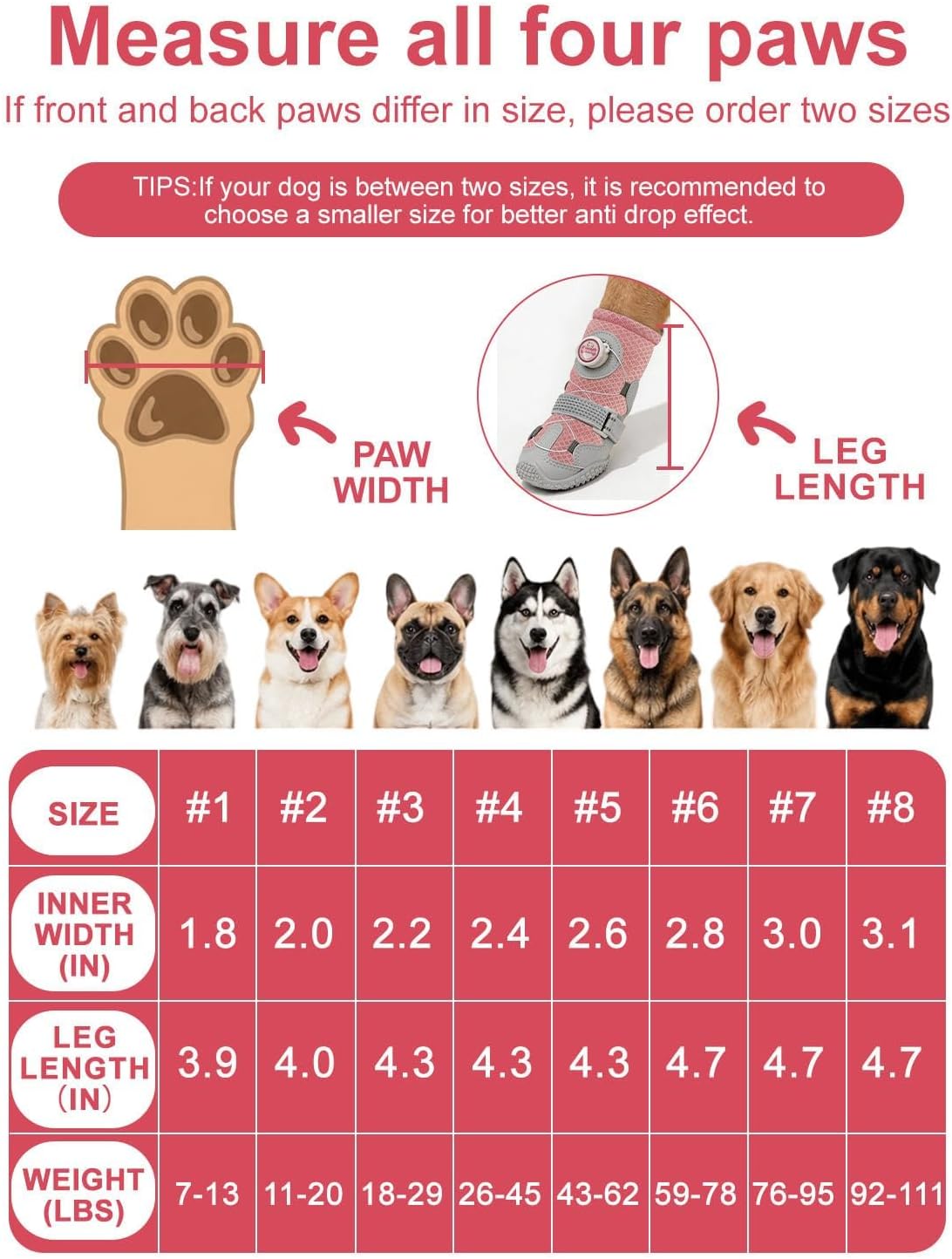Huafly Dog Shoes Tension Knob-Twist-Lock Dog Boots&Paw Protectors Pink 4pcs