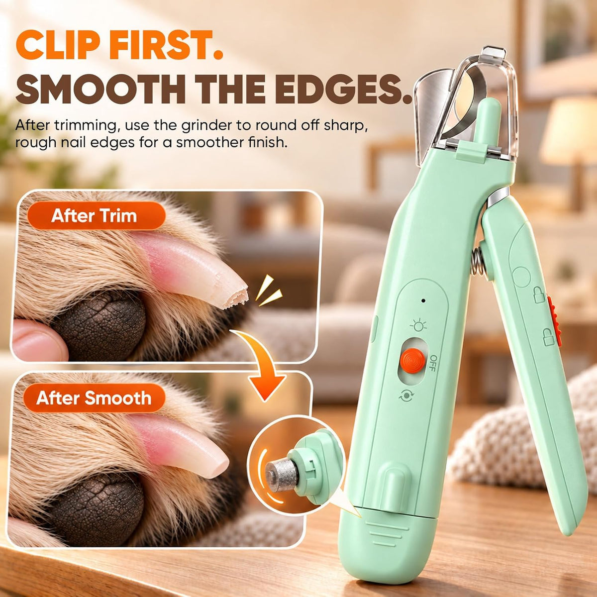 2-in-1 Dog & Cat Nail Clipper with Grinder, LED Light Rechargeable Grooming