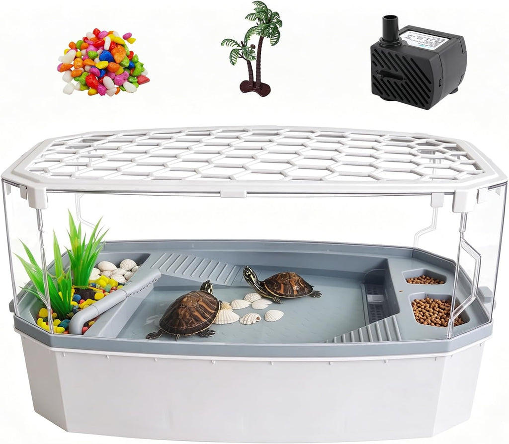 Turtle Tank Kit 3 Gal Escape-Proof with Basking Platform, Pump and Lid