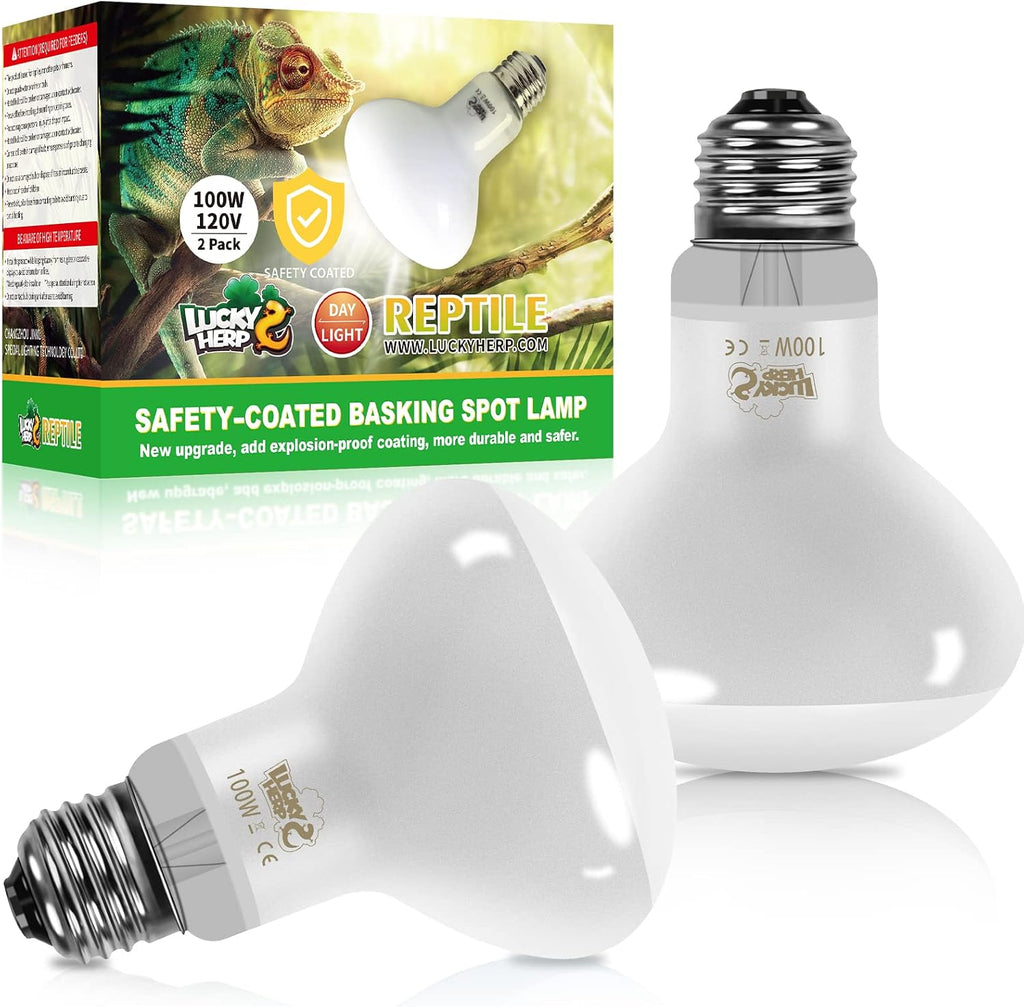 LUCKY HERP New Upgrade 3 Pack 100W Reptile Heat Lamp Bulb (3nd Gen, Safer), Amphibian UVA Heat Light Bulb, Reptile Basking Daylight Spot Lamp Bulb for Bearded Dragon, Lizard, Tortoise Heating Use