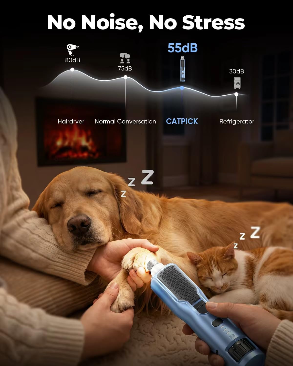 CATPICK 7-Speed Quiet Dog & Cat Nail Grinder with 360° LED for Thick Nails