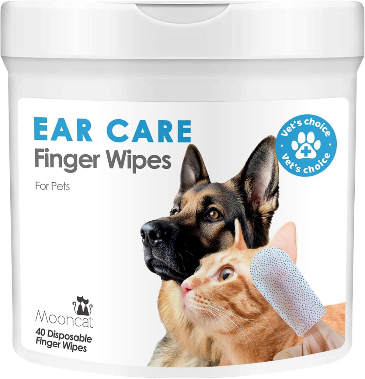 Mooncat Cat Ear Wipes, Finger Ear Cleaner with Silicone Dots, 40 Wipes