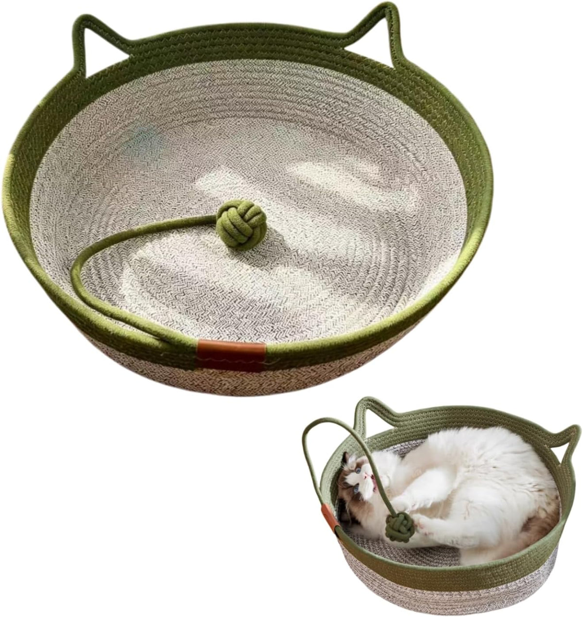 Handwoven Cotton Rope Cat Basket, Scratch-Friendly Cat Bed for Indoor Cats