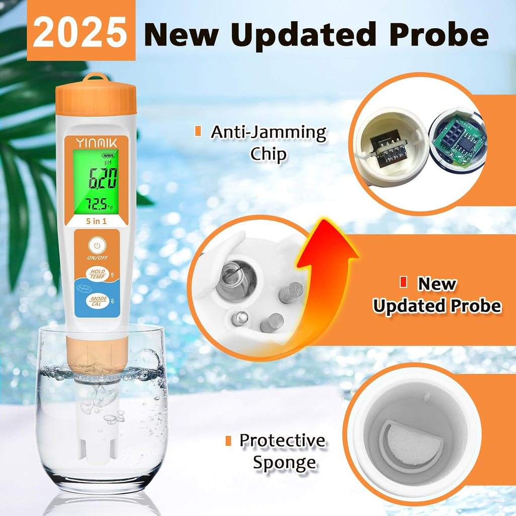 YINMIK Pool Salt Tester New Update 5 in 1 pH TDS EC Salinity Meter