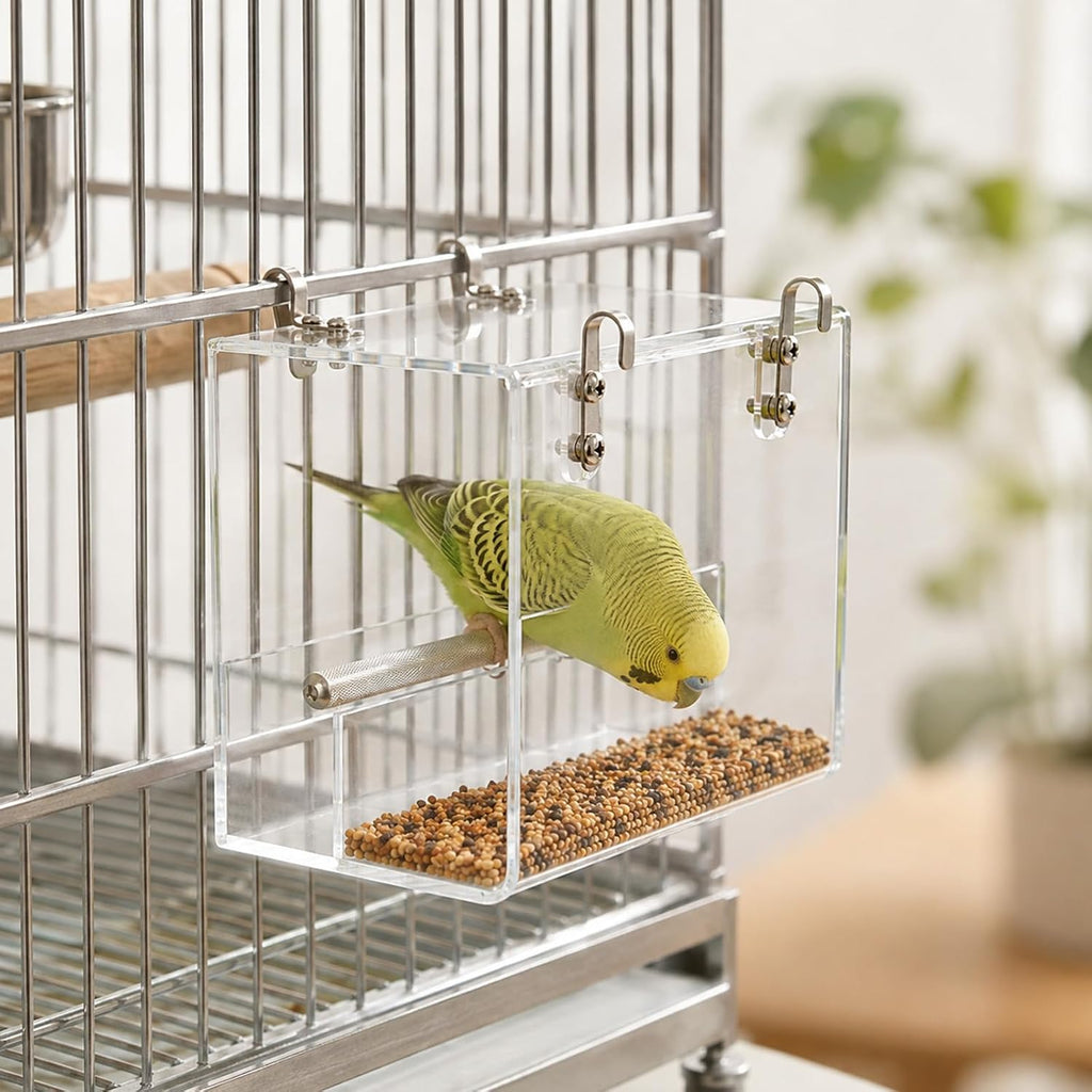 NQEUEPN Bird Cage Feeder, Clear Acrylic Clear Bird Food Feeder