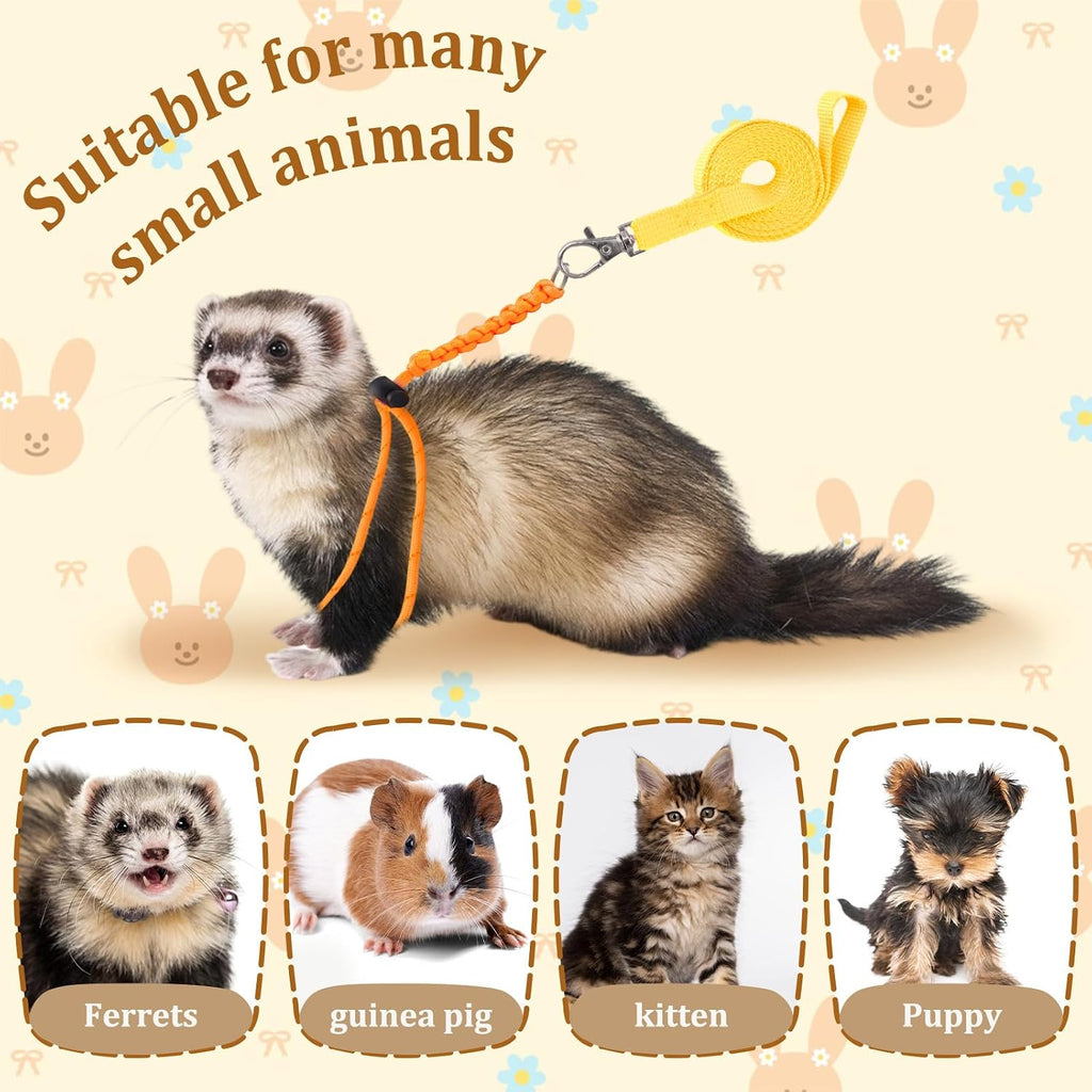 Handmade Figure 8 Harness and Leash for Ferrets,4 PCS Escape Proof Bunny Harness Vest for Pet Running Walk Jogging Bunny Kitten Ferret and Other Small Pet