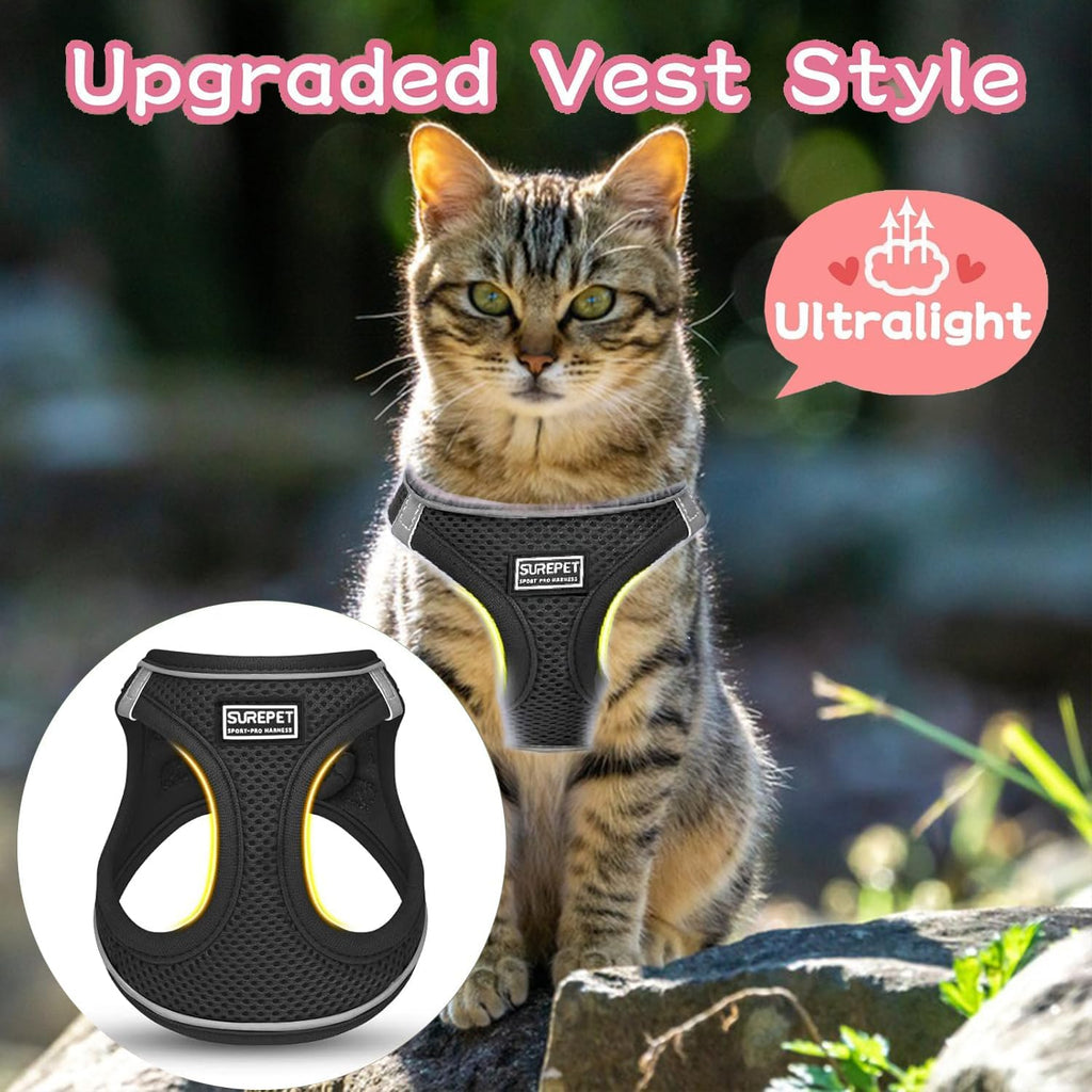 Cat Harness with Leash Set Mesh No Pull Reflective Escape Proof Walking Adjustable Step Soft Padded in Vest Harness for Small Medium Puppy, Cats Black M