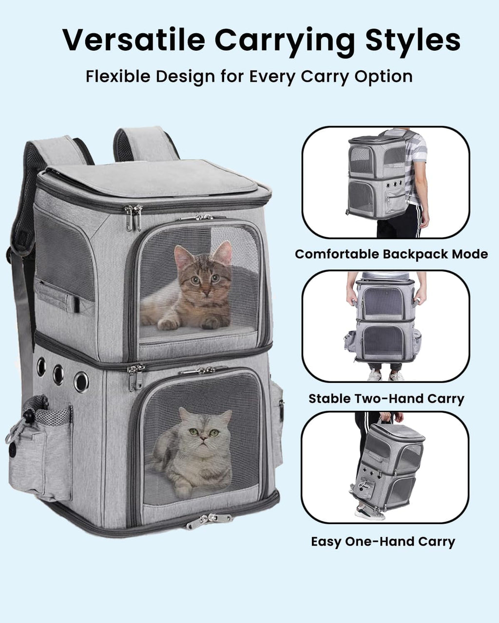 HOVONO Double-Compartment Cat Backpack Carrier for 2 Pets up to 18 lbs