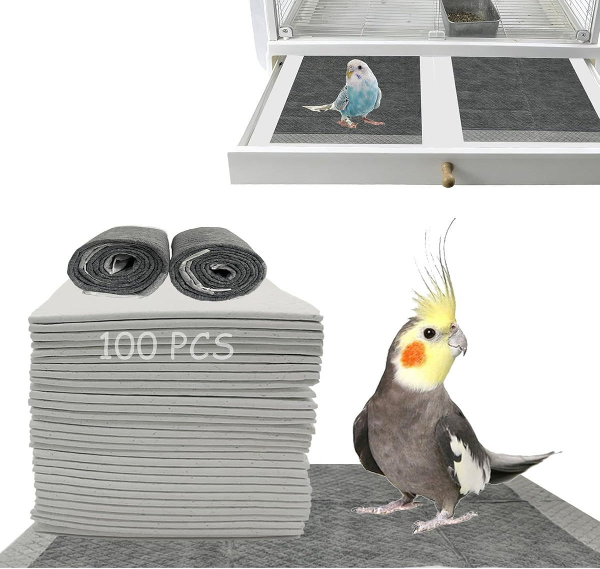 100PCS Disposable Bird Liners for Cage 17.71 x 12.99In Absorb Odors