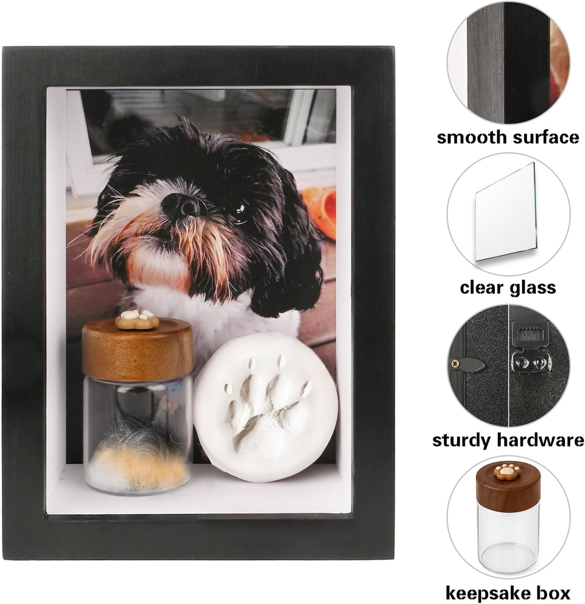 Dog Memorial Shadow Box Frame 5x7 with Paw Print Kit and Fur Keepsake Box Small Pet Memorial Frame Box for Dogs and Cats that Passed Pet Death Sympathy and Remembrance Gift for Pet Owners