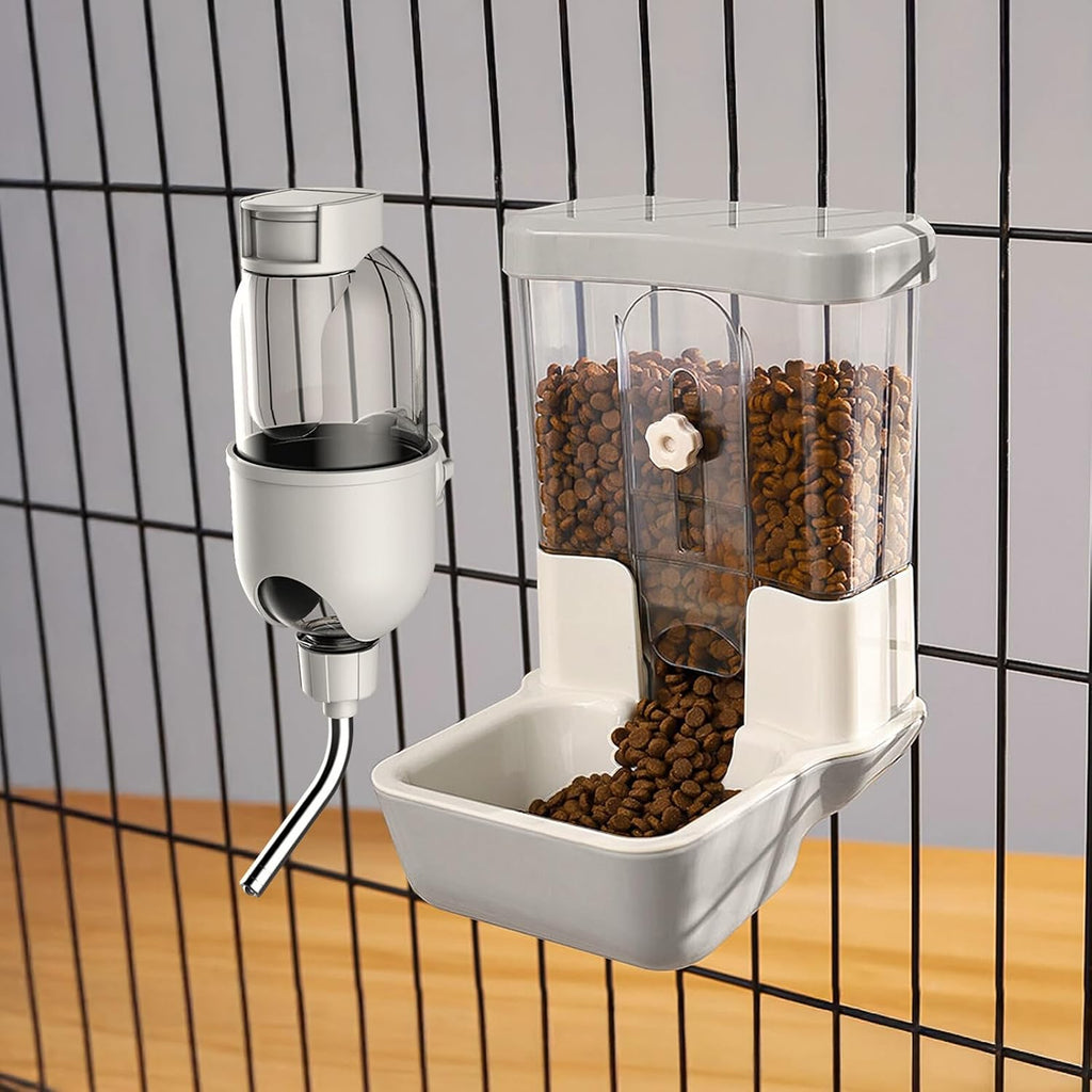 Automatic Pet Food Water Dispenser, Auto Gravity Pet Feeder Water Bottle Set for Crate Cage, Feeding Station for Small Dog Cat Rabbit Guinea Pigs Chinchilla Ferret Hedgehog (Blue)
