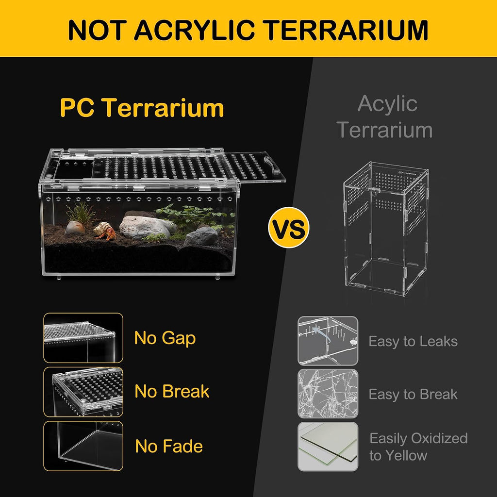 Reptile PC Tank,Escape Proof Magnetic Lid Tarantula Enclosure Small