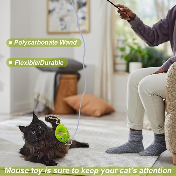 Interactive Cat Toy Wand with Catnip Mouse, Cat Teaser Wand Rainbow String - Image 3